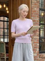 Hangten Women'S Boucle Cable Round Short Sleeve Knit_552(10520-140-405-34) Lavender 552/L005