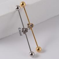 YW Industrial Barbell Earrings Piercing Jewelry Surgical Stainless Steel Scaffold Piercings CZ Bar for Women Men 14g&silver