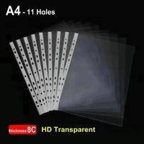 50pcs HD Transparent A4 Binder Sleeves 11-holes Sheet Protector A4 Plastic Sleeves Glossy Clear File Bag 8C/10C Thickness 8C