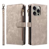 Zipper Magnetic Flip PU Leather Phone Case for IPhone 17Air 16e 15 14 13 12 11 Pro Max Anti-theft and Anti-fall Wallet Cover iPhone 12 mini pilka spalva