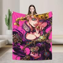 Jojo Anime Cozy Soft Flannel Blanket, Popular Cartoon Character Warm Throw Blanket For Living Room,Gifts for Fans,Friends, Girls Size: 75*100cm, Weight: 230 GSM