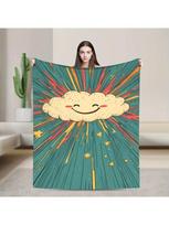 Vibrant Smiling Clouds and Starry Sky Flannel Velvet with Colorful Retro Design, featuring whimsical Star Printed Patterns Size: 75*100cm, Weight: 230 GSM