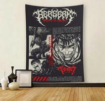 Berserk Anime Tapestry, Guts Black Swordsman Retro Manga Print, Durable Polyester Wall Decor for Bedroom Gaming Room Dorm 100X70CM