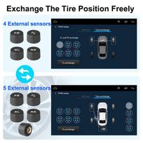 JMCQ USB Android TPMS Tire Pressure Monitoring System Display Alarm System Internal External 5 Sensors For Car Navigation Radio 4 sensor