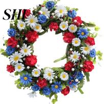 Independence Day Decoration Artificial Wreath Memorial Veterans Front Door Red Blue White Flower Diameter 40cm 4th of July Patriotic Home raudona