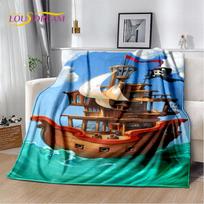 Piratų laivas, baržas, valtis, monstras, minkšta pliušinė antklodė, flanelinė antklodė, mesti antklodę svetainei, miegamajam, lovai, sofai, iškylai 75X95CM