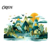 Boho Mountain Wall Stickers 2Pcs Watercolor Sticker, Peel And Stick Landscape Decal, PVC Waterproof Scenery Bedroom Healing Atmosphere Decor A