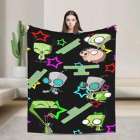 Invaders Zim Gir Flannel Throw Blanket Super Soft Cozy for Couch Chair Bedspread Suitable for Boys Girls Autumn Comfort 75X95CM