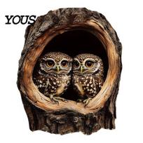 Easy Peel And Stick Murals 3D Tree Hollow Owl Wall Sticker, Realistic Forest Animal Decal, Waterproof PVC Decals Art Decor, for Living Room A