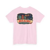 Miami - Mid Century Luggage Tag T-Shirt | Retro Skyline City Badge Tee 4XL