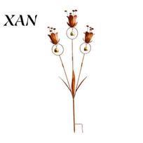 Metal Calla Lily Decor Flame Copper Tulip Garden Stake with Wind Chime Bells, Rustic Weatherproof Handmade Bell Yard for Lawn Patio Flower Bed,