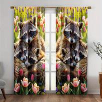 Cute raccoon and tulip pattern Print Drapes Room Darkening Window Curtains for Home Decor,Rod Pocket Blackout Curtains Bedroom 60×150cm