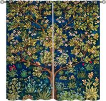 William Morris Botanical Windows Curtains,Tree of Life Floral Patterns Vintage Floral Patterns Curtains for Living Room Bedroom 60×150cm brown