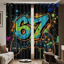 250g užtemdančios užuolaidos, 2 vnt., žaidėjui, 67 numeris, žaidimų pulto grafiti, neoninės šviesos užuolaida, miegamajam, svetainei, namų dekoravimui 60×150cm blue