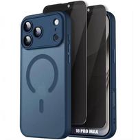 Coque pour iPhone 18 Pro Max, avec Cercle Magnétique - Bleu Foncé - 2 Verres Trempés Anti-Espion mėlyna