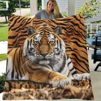 Tigro vilnos pledas Realistiškas gyvūno raštas Mesti pledą Minkštas šiltas Visų sezonų patalynė Namų dekoras Dovana laukinės gamtos mylėtojams Size: 180*280cm, Weight: 280 GSM