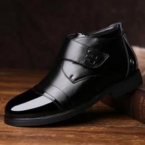 Fashion Men's Leather Boots with Fur Winter Men Ankle Boots Business Casual Man Snow Boots Fashion Male Chelsea Boot Formal Work Shoes 38 juoda