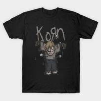 Men Black Print T-shirt Korn No-Cut Transfer Paper Print Cotton Tshirt S juoda