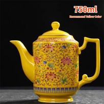Ceramic Teapot, Coffee Pot, Household Drinkware, Heat Resisting Water Pitcher, Teaware, Good Quality Color Enamel Porcelain geltona