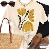 Golden Tulip Botanical T-Shirt: Vintage Floral Tee L