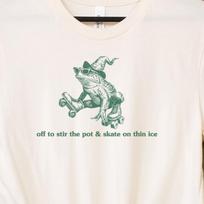 Funny Frog Roller Skating Shirt T-shirt Off to Stir the Pot T-shirt Tee Meme Gen Z Wife Girlfriend Bestie Bff Matching T-shirts Tees 3XL