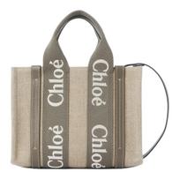 Chloe Woody Detachable Adjustable Shoulder Strap Logo Linen Tote Bag Women tote bags Flannel-Gray CHC2-3AS397L17-036 Basic Set (Bag+Dust Bag)