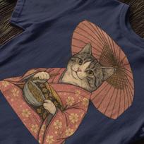 Noodle Cat Shirt | Japanese Kimono Cat Tee with Umbrella and Ramen Bowl | Cute Traditional Art Gift for Cat Lover S