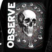 Observe Skull Psychedelic Shirt | Trippy Melting Skull Graphic Tee | Surreal Eyes Glitch T-Shirt | Weirdcore Dark Art Tee L