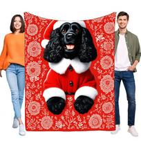 Cozy Christmas Dog Blanket Cute Black Cocker Spaniel Santa Throw Soft Warm Bedding Home Decor Perfect Gift for Pet Lovers and Ho Size: 75*100cm, Weight: 230 GSM