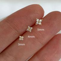 3 vnt./rinkinys keturių žiedlapių cirkonio gėlės smeigtukai auskarai moterims maži klasikiniai universalūs auskarai 3/4/5 mm onesize