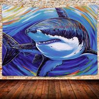 Ocean Predator Vibrant Shark Tapestry  Perfect for Bold Unique Dramatic  Thrilling Home Decor with Artistic Charm 100X70CM