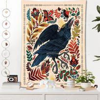 Raven Norse Folk Tapestry Medieval Animals Birds Tarot Tapestrys Room Decor Aesthetics Landscape Art Posters Background Cloths 100X70CM