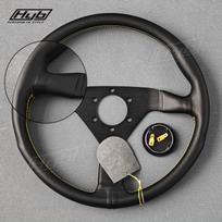 JDM Classic Rally Racing Sports Steering Wheel 14inch Microfiber Leather Drifing Steering Wheel Half Yellow