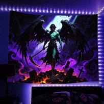 Gothic Fallen Angel Wall Tapestry Grim Reaper Polyester Tapestry Wall Hanging Dark Bedroom Gaming Room Decor 100X70CM