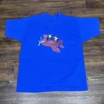 Vintage 1989 Wallace Gromit Red Airplane Tee Blue Neon S
