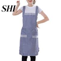 Bib Apron Cooking Sleeveless Shoulder Strap Double Layer Women Anti-oil Kitchen Cleaning Daily Use tamsiai mėlyna spalva