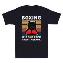 Black Cat Boxing Its Cheaper Than Therapy Funny Retro Vintage Unisexs T Shirt S