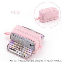 Angoo 4 Partitions Pencil Bag Pen Case Dual Side Open Easy Handle Storage Pouch for Stationery School Student A7121 rožinė