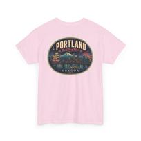 Portland - Mid Century Luggage Tag T-Shirt | Retro Skyline City Badge Tee L