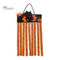 Faux Silk Cloth Tassel Pendant Halloween Rag Flag Banner, Pumpkin Maple Leaf Flower Ribbon Hanging Skull Bat Print Backdrop Decor, Farmhouse Wall Art C