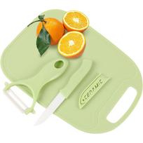 3-in-1 Kitchen Set with Chopper, Ceramic Knife and Peeler for Small Spaces, Travel, Picnic, Camping, Green
