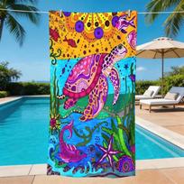 Boho Colorful Abstract Sea Turtle Tropical Fish Beach Towel Quick Dry Sandproof Towel Summer Beach Pool Holiday 50X100cm &1pc
