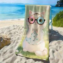 Cartoon cat with doughnut pattern polyester microfiber beach towel is highly absorbent, suitable for swimming and beach outings 27x55inch 70x140cm&1pc