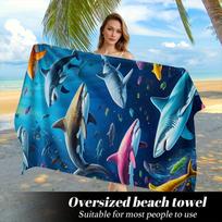 Cute Cartoon Shark Surfing Beach Towel Polyester Quick Dry Sand Free Swimming Bath Towel for Kid Boys Girls Summer Pool Vacation 35x75cm&1pc