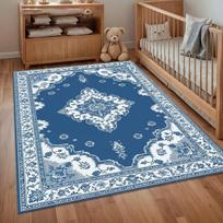 Blue White Medallion Area Rug for Living Room Bedroom Traditional Oriental Ornate Vintage Home Decor Non Slip Washable Floor Mat 40x60cm