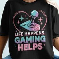 Life Happens Gaming Helps T-Shirt, Stardew Valley Shirt, Cozy Gaming, Gamer Gift, Video Game Shirt, Gen Z Millennial, Gamer Girl Gift 2XL