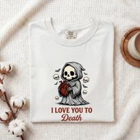 Grim Reaper Shirt St. Valentine's Day Horror Gift Women Gothic Tee Death T-Shirt Valentine Fan Dark Tshirt Macabre Graphic Vintage Heart L