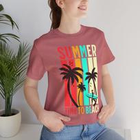 Summer Palm Surf Tee | Retro Stripes, Palm Trees, Surfer Silhouette 3XL