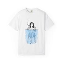 Relaxing Woman Smoking Illustration T-Shirt | Watercolor Blue S