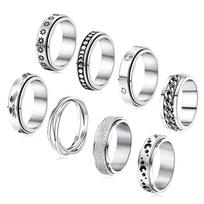 Women Men Fidget Band Rings Moon Star Sand Blast Finish Ring Set Women Rings